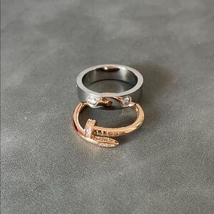 Rose Gold and Silver Nail-Inspired Ring Set - Women's Jewelry